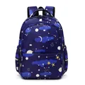 Dark blue lightweight waterproof rocket star school backpack with galaxy prints - Blue Night / Dark Blue