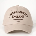 Beige cotton baseball cap featuring brown Cheese Muffin embroidery in a vintage style - One Size / Light Khaki