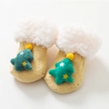 Warm yellow coral fleece baby Christmas socks with plush trim and green tree decoration - M (1-2 Years Old) / Yellow-Green Christmas Tree