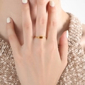 Minimalist gold-plated thin ring featuring a rectangular citrine gemstone inlay - Gold Brown Zircon