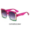 Chic purple transparent square sunglasses with gradient gray lenses and mottled patterns - Purple Frame Gray Lens