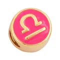 Pink enamel round Libra zodiac bead in gold-tone alloy for DIY jewelry making - Zodiac-Libra