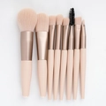 8-delige draagbare roze make-up borstelset met goudkleurige huls op witte achtergrond - 8 stuks+Tas / Ivoor