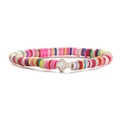 Rainbow heishi clay bead elastic bracelet with a white cross charm for daily wear - Elastic Style / Color 2
