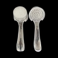 Dual-sided round head facial cleansing brush set with clear handle and soft white bristles - Clear