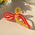 Pinza para el pelo jelly transparente con lazo amarillo y naranja para cabello grueso - Pinza de Lazo de Cinta / Degradado Rojo Amarillo