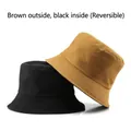 Reversible cotton bucket hat in solid black and brown for outdoor sun protection - Brown Outside Black Inside (Reversible)