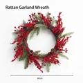45cm Christmas rattan wreath with red berries, pine needles and natural cones - Rattan Wreath (Red Berries & Pine Mix) / 45cm