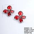 Boucles d'oreilles fleurs argentées avec gemmes rouges en poire et spécifications - Argent + Zircon Blanc - Rouge Vif
