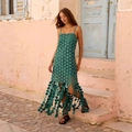 Abito lungo verde con pois tagliati al laser e spalline sottili stile francese - S / Verde