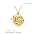 Gold stainless steel sun and moon necklace pendant with detailed size specifications - Sun and Moon Design (LN1971 Gold)