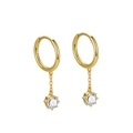 S925 sterling silver gold hoop earrings with sparkling round zircon stone drop charms - ERH210 Gold Plated