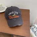 Charcoal grey distressed baseball cap with PRAY FOR Birdies embroidery on wood - Adjustable / Gray