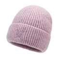 Berretto in maglia a coste rosa-viola con spessa trama termica e ricamo delicato - Viola