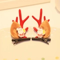 Christmas elk antler hair clips with red reindeer ears and Santa Claus miniatures - Hair Clip 8# (Pair)