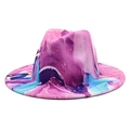 Colorful marble print wide brim wool fedora hat with vibrant watercolor dye pattern - M / Pink Purple Blue Yellow Watercolor(2)
