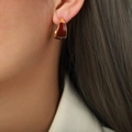 Elegant British vintage wine red enamel crescent hoop earrings with gold plated edges - F337-Large / Red