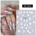 Autocollants ongles 5D embossés SD-2063 avec fleurs blanches et motifs de papillon - Autocollant Strass en Relief 5D 06(SD-2063)