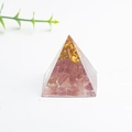 3cm natural crystal resin pyramid with lavender stones and gold foil layers - Strawberry Quartz