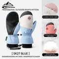 Blue and beige waterproof ski mittens with touch screen palms and wrist straps - XL / SK27 Inner Five-Finger Style / Blue