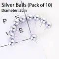 Set of 10 silver 2cm decorative spheres for princess flower fairy cake topper - Silver Decoration Ball - 2cm