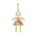 Detailed view of gold girl pendant with pink triangle gemstone and white zircon - Girl - Apr (White)