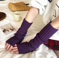 50cm long purple knit arm warmers for women made of warm and soft woolen yarn - One Size / Deep purple