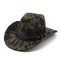 Detailed view of olive green cow print cowboy hat with studded black leather band - Army Green Cow / M (56-58cm)