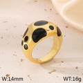 Golden 14mm wide stainless steel ring featuring artistic black enamel polka dot pattern - US 6 / Gold Base Black Polka Dots