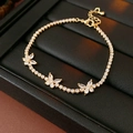 Elegante bracciale tennis dorato con zircone rosa e tre ciondoli a farfalla da donna - 10# Bracciale Quadrato Farfalla in Zircone