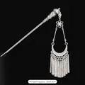 Ethnic silver hairpin with crescent moon pendant and tassels, dimensions 10x3.5cm - 2-Flower Moon Hairpin