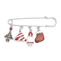 Broche épingle argentée avec breloques sapin de Noël, bougie et chaussette rouge - C1753-1-Pendentifs épingle de sûreté A