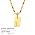 Golden stainless steel necklace featuring a letter L block pendant on a box chain - Letter L / Gold