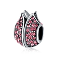 Pink tulip flower bead charm with sparkling zircon crystals and silver metal finish - Tulip Shape