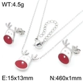 Silver Christmas reindeer jewelry set with red enamel necklace and stud earrings - Reindeer Jewelry Set (KS224046-GC)
