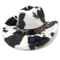 Detail eines Western-Cowboyhuts mit Kuhfell-Imitat und Lederband mit Stierschädel-Dekor - M (56-58cm) / Gerade Krone Schwarz