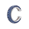 Detailed view of silver C-shape ear cuff with three rows of micro-pave blue zircon stones - Silver Deep Blue Zirconia 1PC