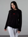 Γυναικείο βαμβακερό μακρυμάνικο T-shirt σε μαύρο χρώμα με κόκκινο τύπωμα 'Toxic' γράμματα - S / Μαύρο
