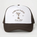 Brown and white Espresso Martini mesh trucker hat with adjustable strap and vintage print - One Size / Coffee