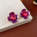 Purple Enamel Red Gem Stud Earrings (31#)