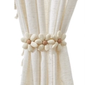Handmade burlap style curtain tieback with three cream flowers and brown centers - White Flower Tieback