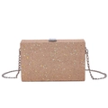 Champagne gold box clutch with sparkling sequins and silver metal chain strap - Champagne