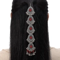 Ethnic style silver head chain with red beads on long black hair for women - Red Gemstone Silver Base Style (024072901)