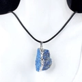 Irregular blue crystal stone pendant with silver metal trim and black woven necklace cord - Lapis Lazuli (Silver)
