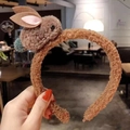 Cute brown plush bunny headband with soft 3D rabbit ears for kids hair accessories - Rabbit Headband / Brown