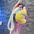 Letter E keychain charm in yellow and white faux leather with woven strap accessory - Letter E