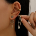 Vintage bronze gothic skull ear cuffs and skeleton drop earrings set for women - Antique Gold (35)