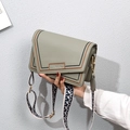 Grey-green PU leather crossbody bag with geometric embroidery and patterned wide strap - 21*9*14 / Green