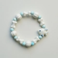 Jingdezhen ceramic bracelet with light blue beads and a white fish-shaped pendant - Sea Blue Bone Fish Style (1523-01) / Aqua