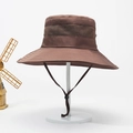 Brown wide-brim sun hat with breathable mesh and adjustable chin strap for outdoors - M (56-58cm) / Coffee